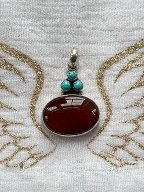 Sterling Silver Carnelian and Turquoise Pendant - Red Carnelian